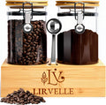 Lirvelle Airtight Coffee Canister with Scoop | Curated Glass Storage Set for Beans, Grounds & Sugar | 9-Piece Ritual Organizer with Bamboo Base, Versatile Artisan Spoon, Labels & Cleaning Brush