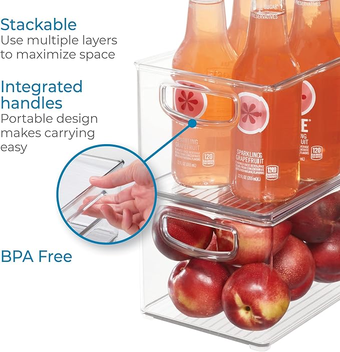 iDesign Stackable Pantry Bins, 2 Small, 2 Medium, and 2 Large Bins, 6 Pack, Clear, Made in USA