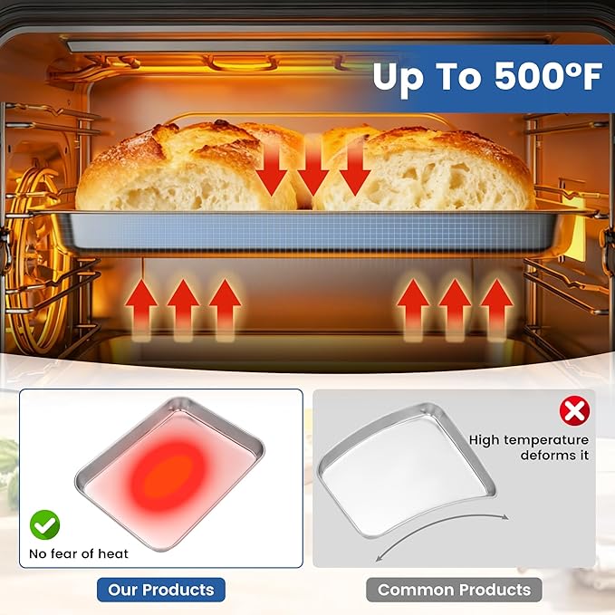 BIEAMA 6 Pack Stainless Steel Toaster Oven Baking Sheets, 9 x 7 in