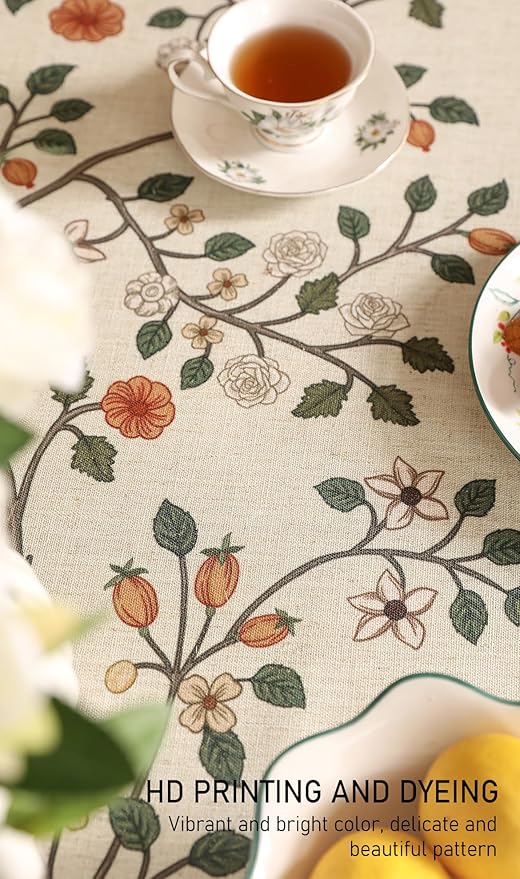 ISAENNE Vintage French Linen Rectangular Tablecloth,71"x55"-Flora A