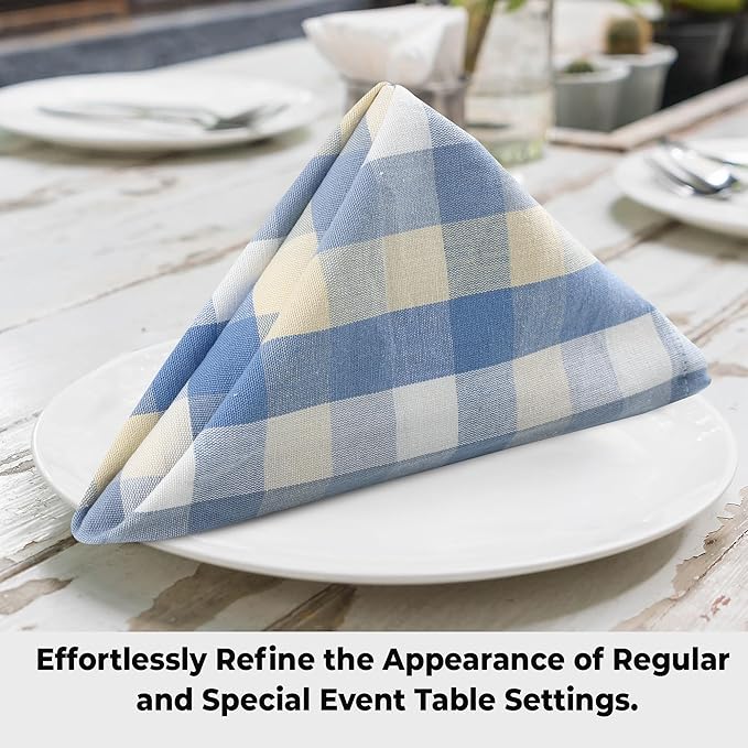 Urban Villa Cloth Napkins Cotton 20x20 (Set of 12) Blue Sand Checks