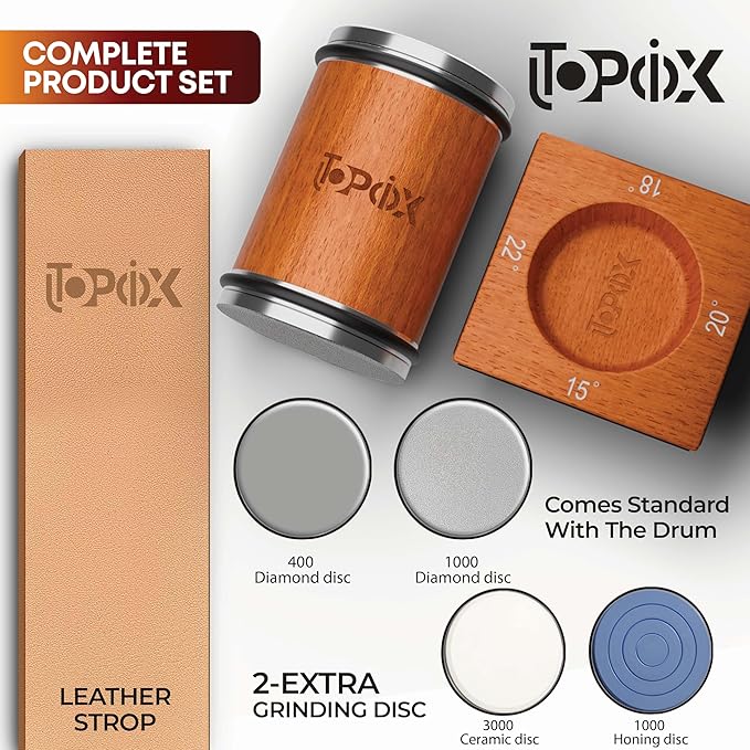 UTOPIOX Rolling Knife Sharpener Kit – 4 Angles (15°,18°,20°,22°) – Includes Diamond, Ceramic & Honing Discs with Leather Strop – Ideal for Home Cooks & Professional Chefs