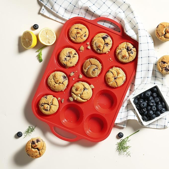 2 Packs 12 Cups Silicone Muffin Pan for Baking with Metal Reinforced Frame Regular Size Cupcake Pan Tray Egg Bites Silicone Cookie Molds Muffin Tin Tart Pans Sheet Set for Oven Dishwasher Safe