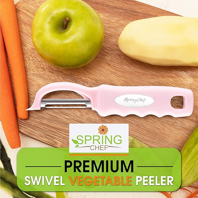 Spring Chef Swivel Vegetable Peeler with Soft Grip Handle, Pink Lemonade