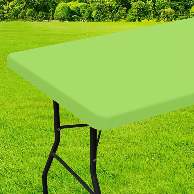 homing Rectangle Table Cloth Cover, Water-Resistant Polyester Elastic Fitted Tablecloth, Fits for 4 Foot Folding Tables, Washable Table Protector for Picnic, Camping, Outdoor (Lime Green, 24" x 48")