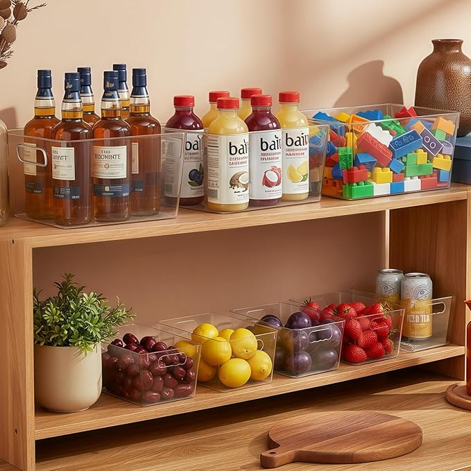 Clear Fridge Organizer Bins with Handles, 6 Pack Medium 10×6×5 Inch