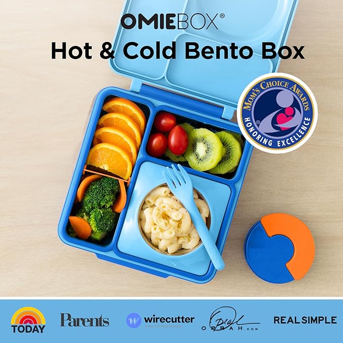 Omie OmieBox Kids Insulated Leakproof Bento Lunch Box with Food Jar (Blue Sky)