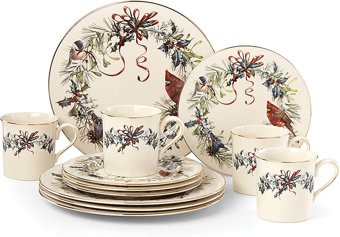 Lenox Winter Greetings Christmas 12-Piece Dinnerware Set with Mugs