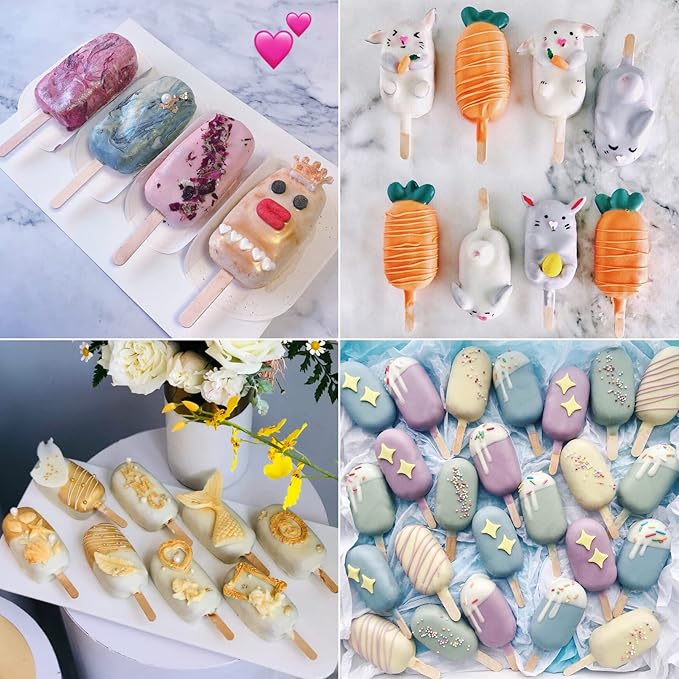 Ozera 2 Pack Popsicles Molds, Silicone Oval Cakesicles Cake Pop Molds Set