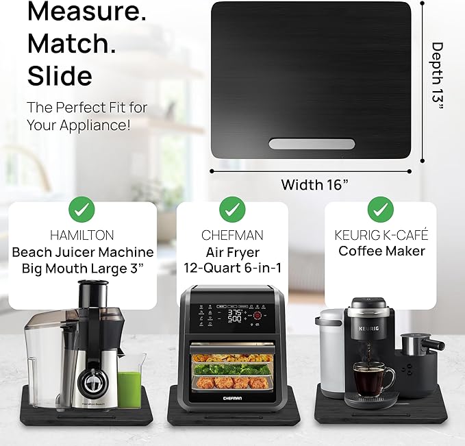Ibyx Appliance Slider, Sliding Tray for Coffee Maker, 16x13 in, Black