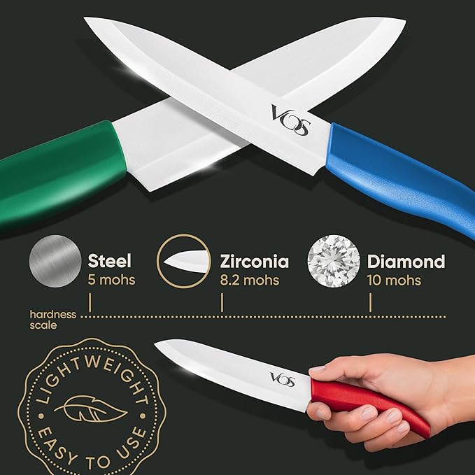 Vos Ceramic Knife Set with Block, Multi-Color