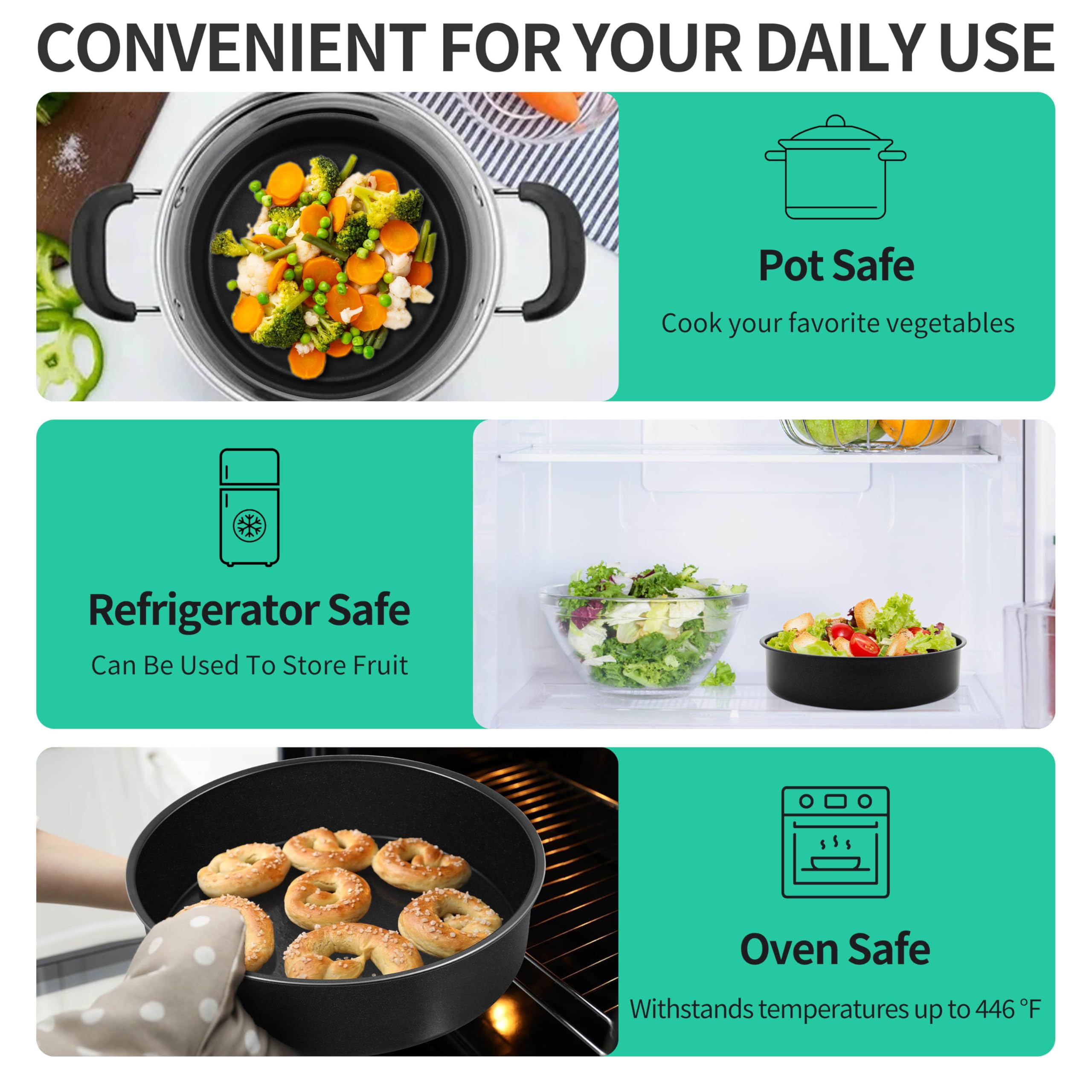 P&P CHEF 9.5 Inch Cake Pan Set, Non-stick Baking Pans for Cake, 4Pcs