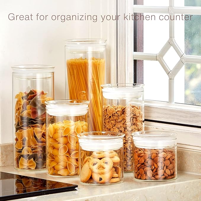ZENS Glass Spaghetti Storage Container, 65oz Tall Glass Jars Set of 2