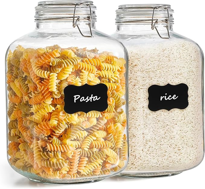ComSaf Square Glass Jars with Airtight Lid 1.3 Gallon 2 Pack Large Canister
