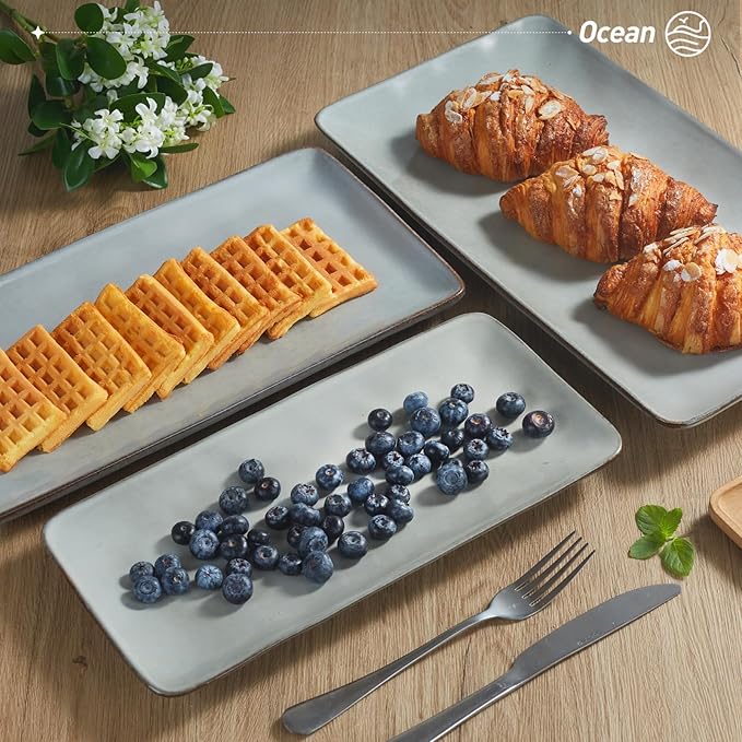 Famiware Serving Platters Set of 3 Sizes - Rectangular, Grey