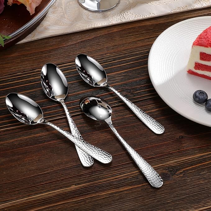 KEAWELL Premium Louise Hammered 4-Piece Teaspoon Set (6.4" Teaspoons)