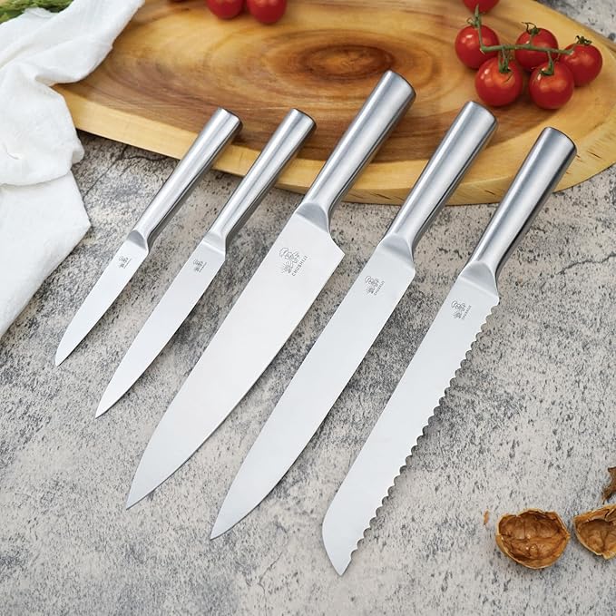 CHUSHIJI 6-Piece Small Stainless Steel Knife Set with Block, High Carbon Steel, Dishwasher Safe Gift