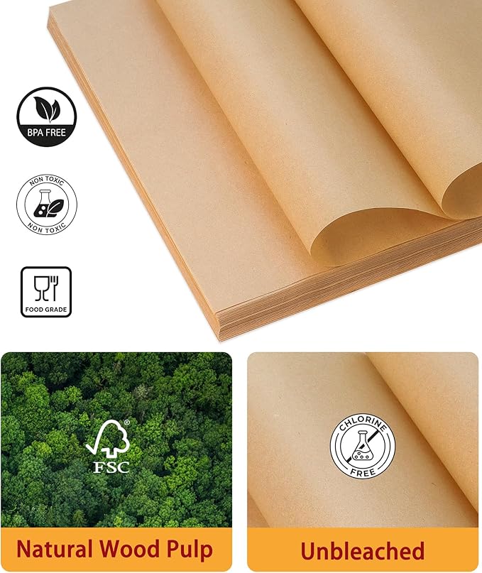 200 Sheets Precut Parchment Paper, 9x13 Inches, Non-Stick, Unbleached