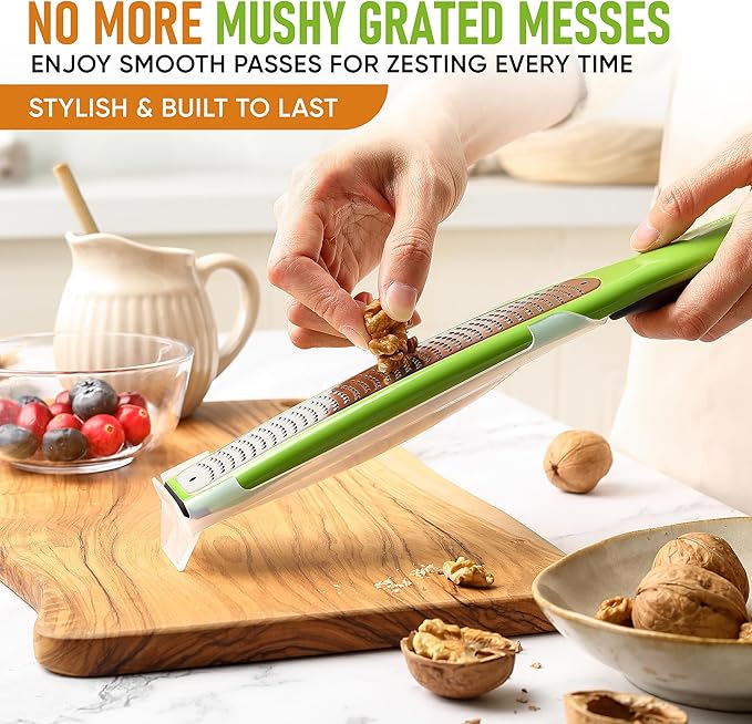 Spring Chef Stainless Steel Lemon Zester - Garlic & Ginger Grater - Green