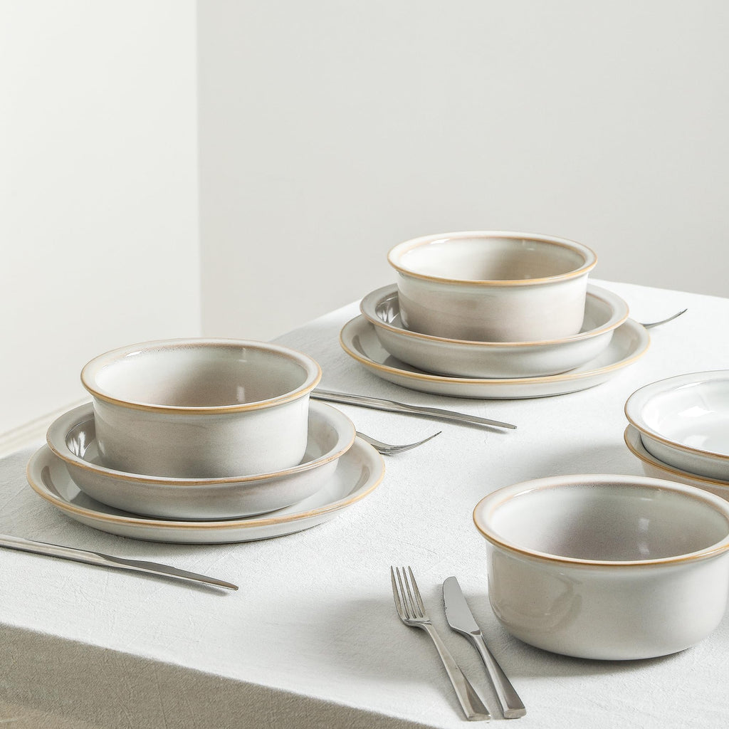 Stone Lain Slate 12-Piece Dinnerware Set Stoneware, Plates and Bowls Set, Dishwasher and Microwave Safe, Dish Set for 4, White