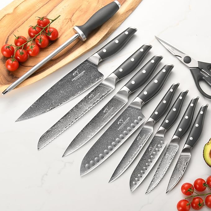 NANFANG BROTHERS 16-Piece Damascus Kitchen Knife Set, Gray Modern Knife Set