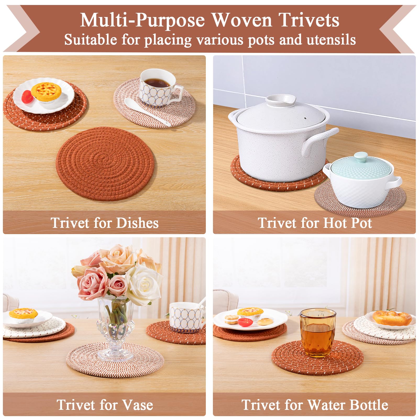 SHACOS 8 Inches Trivets for Hot Dishes, 4 Pieces Cotton Trivets Mats