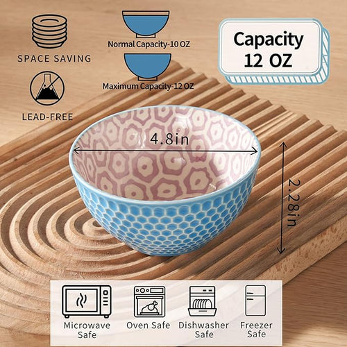 12 Oz Dessert Bowls Set of 6, 4.8" Small Porcelain Ice Cream Bowls Set