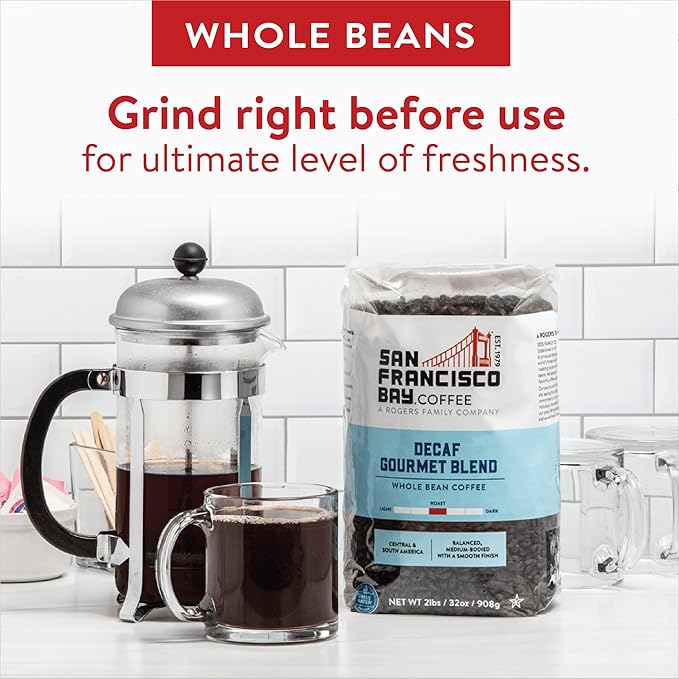 San Francisco Bay Coffee DECAF Gourmet Blend Whole Bean Coffee, 2 lb bag