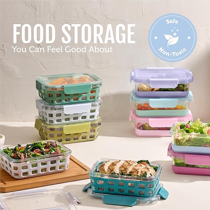 Ello Duraglass Refresh 3.4 Cup Meal Prep Containers, 10 Pc, Halogen Blue