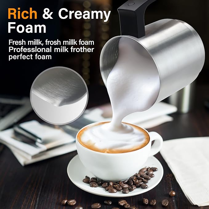 4 in 1 Milk Frother and Steamer, 500ml Stainless Steel Electric Foam Maker