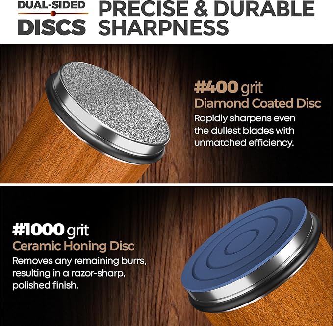 UTOPIOX Rolling Knife Sharpener Kit – 4 Angles (15°,18°,20°,22°) – Includes Diamond, Ceramic & Honing Discs with Leather Strop – Ideal for Home Cooks & Professional Chefs