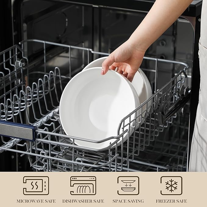 MALACASA Large Serving Bowls, 60 OZ (8") White Salad Bowls Set of 2