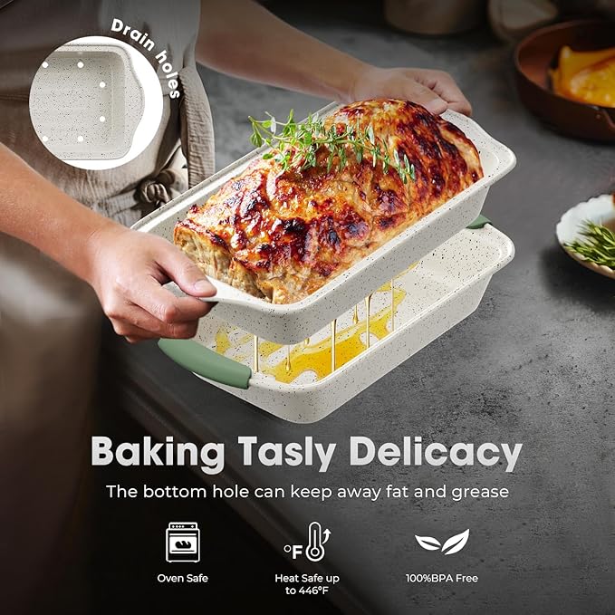 11-Piece Non-Toxic Baking Set, Stackable Nonstick Cookware, White&Green