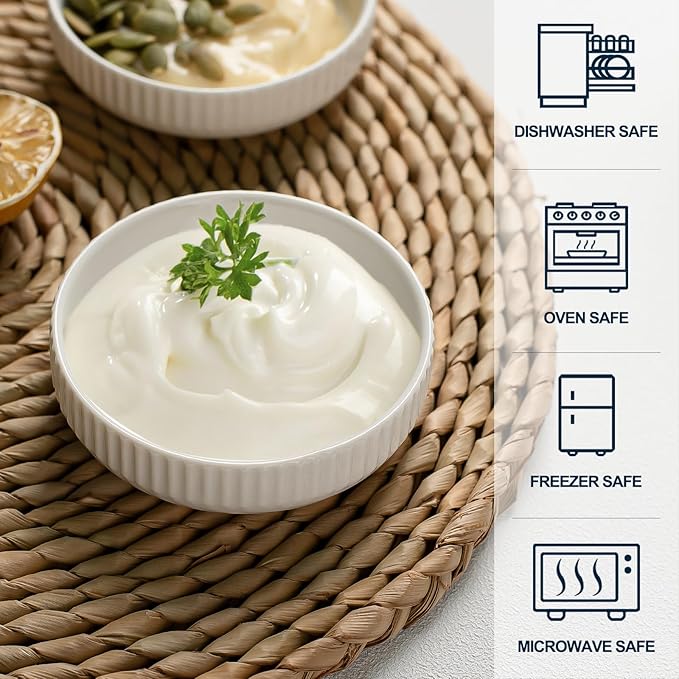 KOBIKOBI Dipping Bowls Set of 8-3 Oz Ceramic Sauce Bowls, Soy Sauce Dish, Small Condiment Cups for Sushi, BBQ, Appetizer - Stackable Food-Safe White Dipping Sauce Bowls, Japanese Style
