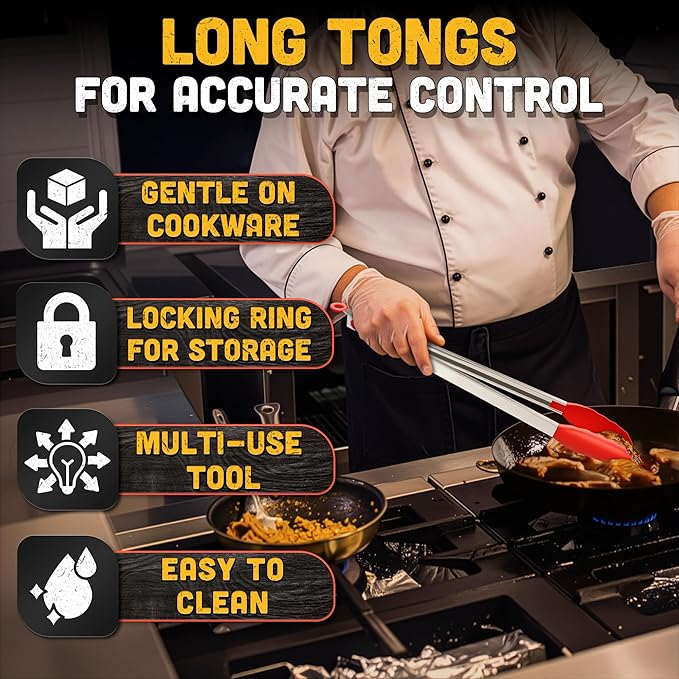 17.3" Extra Long Tongs with Silicone Tip & Stainless Steel Frame