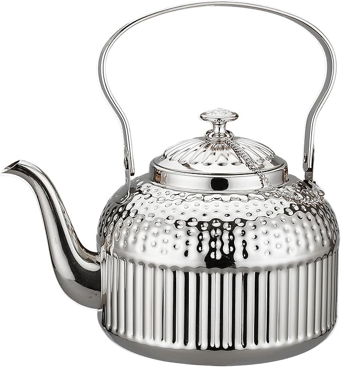 SANQIAHOME Antique 1.8L (60 Oz) Stainless Steel Teapot with Infuser Silver
