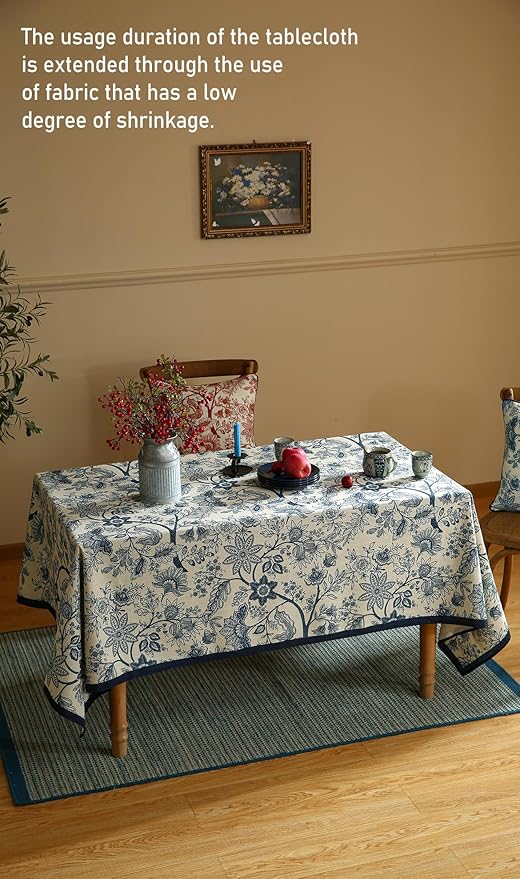 ISAENNE Designer Vintage Linen Square Tablecloth,67"x67"-Ruyi B