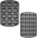 GoodCook Set of 2 Everyday Nonstick Muffin Pans – 12‑Cup Standard and 24‑Cup Mini, Gray
