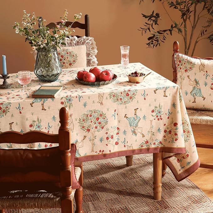 patdrea Designer Vintage Beige Rectangle Tablecloth,Italian Breathable Linen Trees Pattern Table Cloth,Decor Table Cover Cloth for Kitchen Dining,Christmas,Thanksgiving,55"x87"-Tatiana a