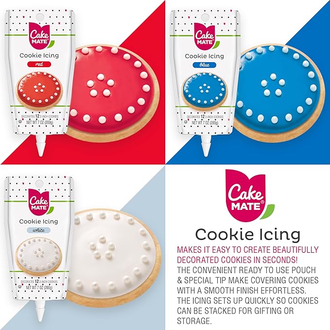 Cake Mate 4th of July Dot Cake Decorating Kit – Red & Blue Decorating Sugar, Red, White & Blue Sprinkles & Cookie Icing for Patriotic Cakes, Cupcakes, Cookies & Desserts