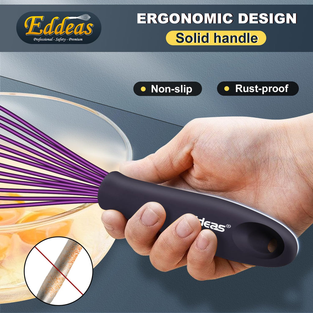 Eddeas Silicone Whisk, 500°F Heat Resistant Non Scratch Coated Whisks for Cooking Baking Balloon wisk, Kitchen Whisk Tool Set, for Stirring, Beating & Blending of 3 Size 7.5"+ 9" +11 inch