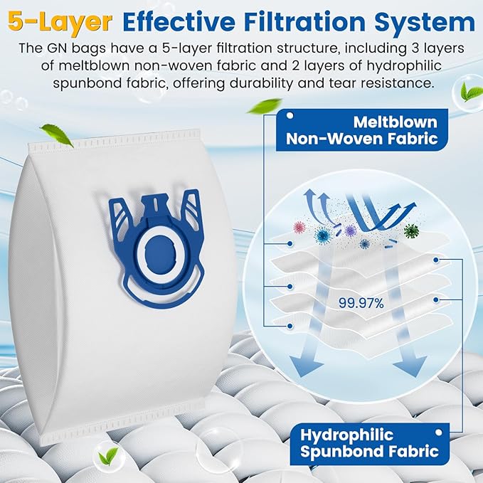 12 Pack 3D Airclean GN Vacuum Bags Compatible with Miele Canister Vacuum