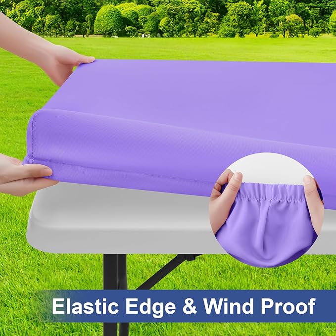 homing Rectangle Table Cloth Cover, Water-Resistant Polyester Elastic Fitted Tablecloth, Fits for 4 Foot Folding Tables, Washable Table Protector for Picnic, Camping, Outdoor (Lavender, 24" x 48")