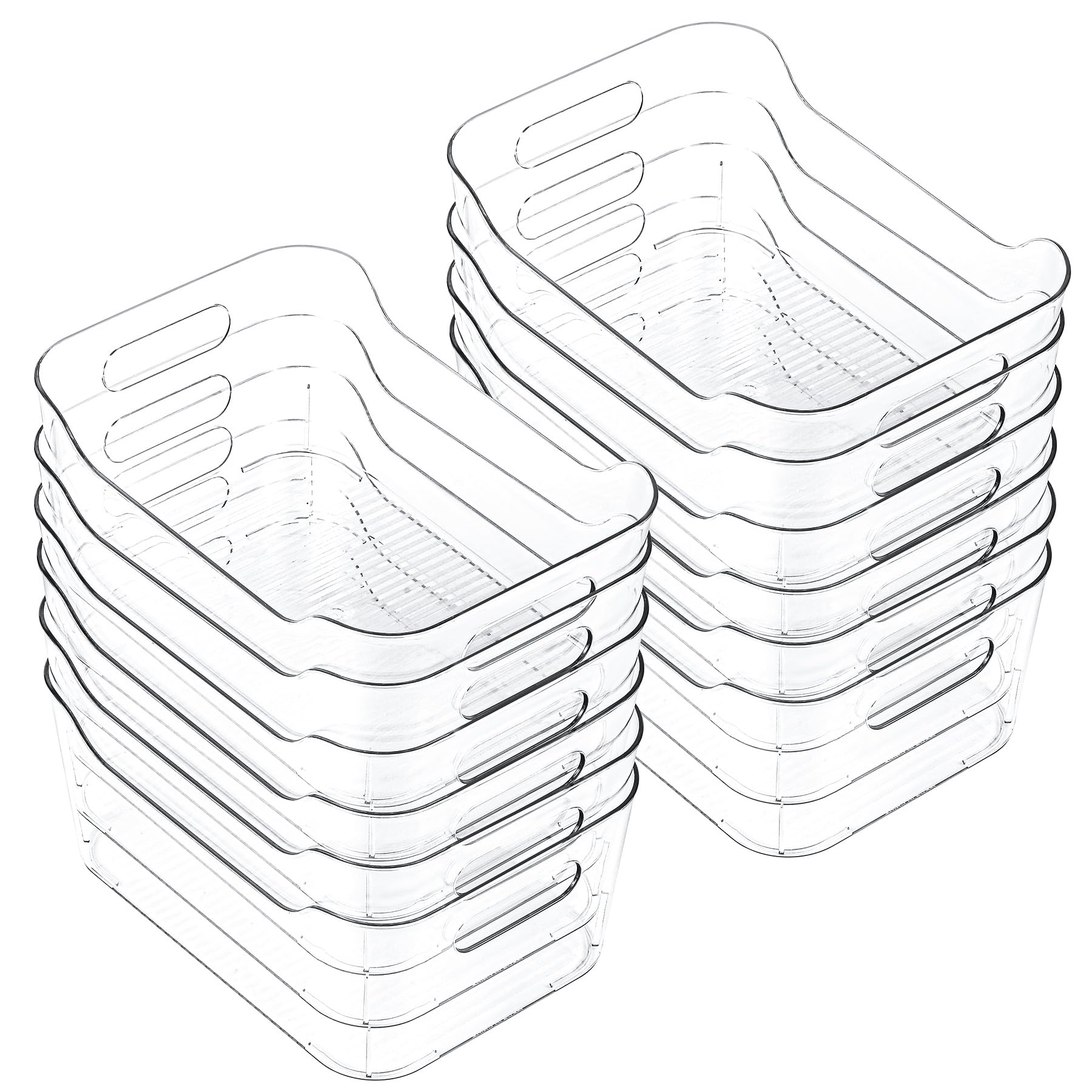 CiWiVOKi 12 Pack Clear Plastic Storage Bins, Acrylic Organizer and Containers with Handle for Pantry, Cabinet, Closet, Refrigerator, Freezer, Bathroom, Kitchen Under Sink Storage
