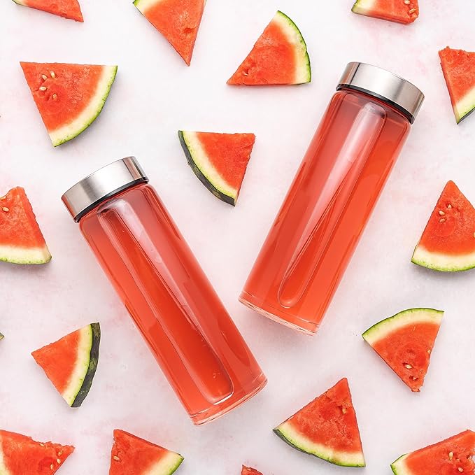 16oz Juice Bottles, Wide Mouth Glass Water Bottles & Stainless Steel Lids