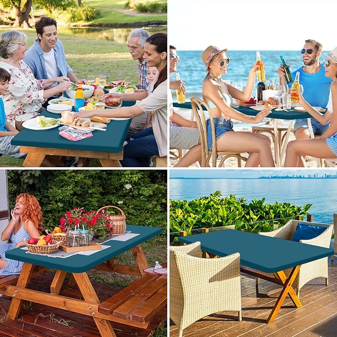 homing Rectangle Table Cloth Cover, Water-Resistant Polyester Elastic Fitted Tablecloth, Fits for 8 Foot Folding Tables, Washable Table Protector for Picnic, Camping, Outdoor (Peacock Blue, 30" x 96")