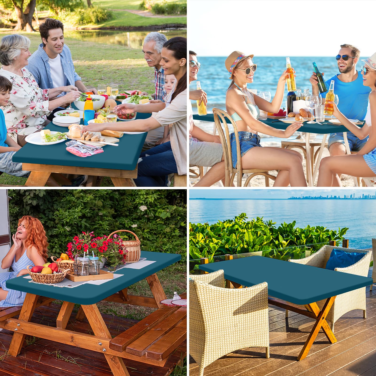 homing Rectangle Table Cloth Cover, Water-Resistant Polyester Elastic Fitted Tablecloth, Fits for 6 Foot Folding Tables, Washable Table Protector for Picnic, Camping, Outdoor (Peacock Blue, 30" x 72")