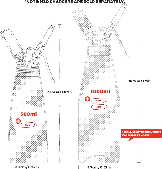 Whipped Cream Dispenser 500ml, Professional Cream Whipper with 8 Nozzles
