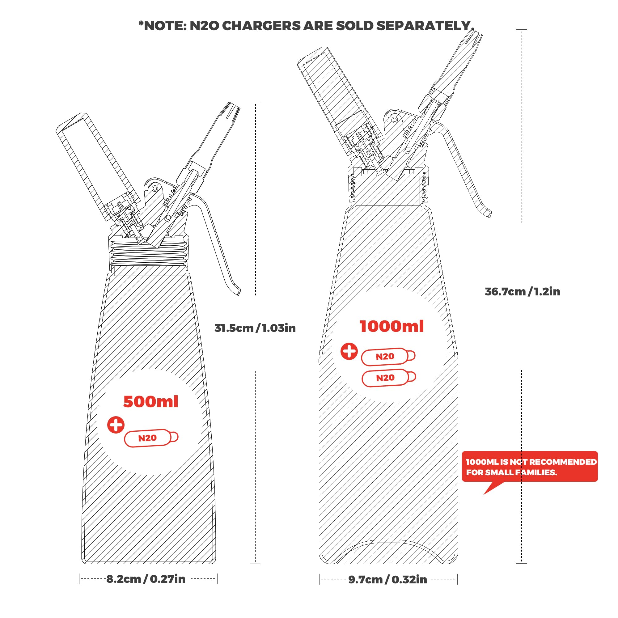 Whipped Cream Dispenser Stainless Steel Keep Warm and Cold,500mL/1 Pint Double Wall Thermos Whipped Cream Maker,5 Various Stainless Decorating Nozzles,1 Cleaning Brush,N2O Chargers NOT Included