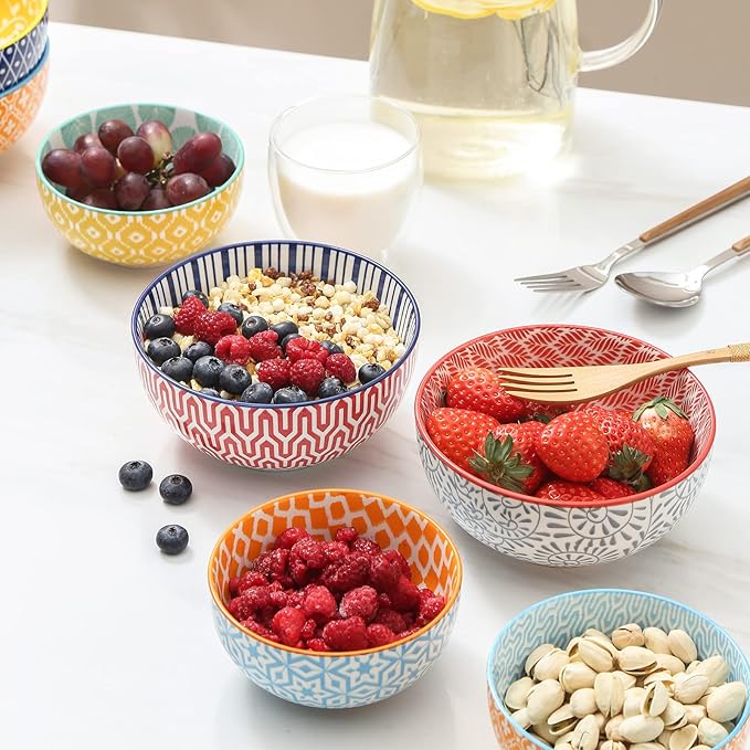 Selamica Ceramic Cereal Bowls Set of 6, 24 Oz Deep Soup Bowls for Kitchen